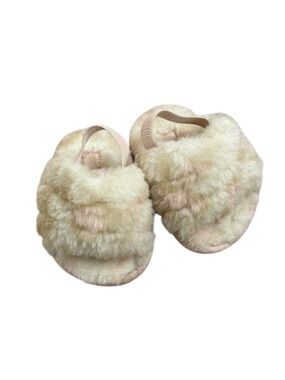 UGG baby infant Kids Cream beige and Pink Fuzzy Slide Slippers